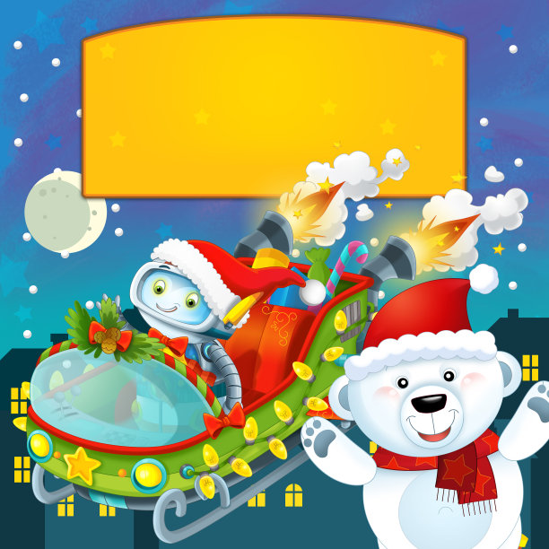 圣诞快乐场景与不同的动物和圣诞老人与框架为文本图片下载