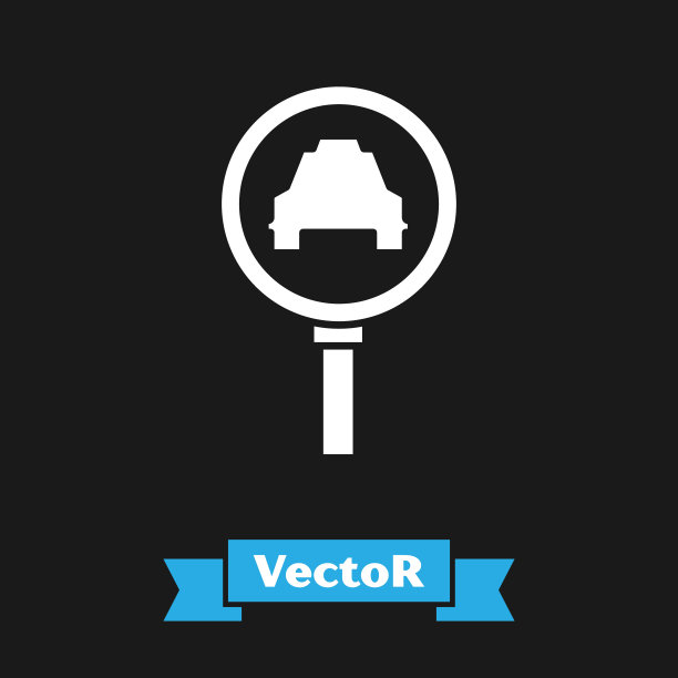 白色放大镜和出租车图标孤立在黑色背景。出租车搜索。矢量图图片下载