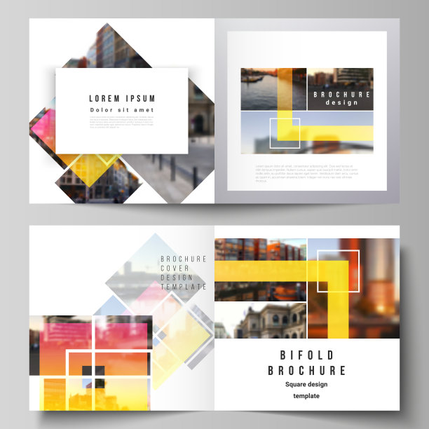 矢量插图的可编辑布局的两个封面模板为方形设计双折小册子，杂志，传单，小册子。创意时尚的样式模型，蓝色时尚的设计背景。图片下载