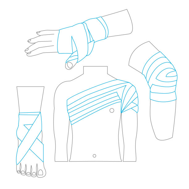 弹性医用绷带细线固定身体部位。向量图片下载