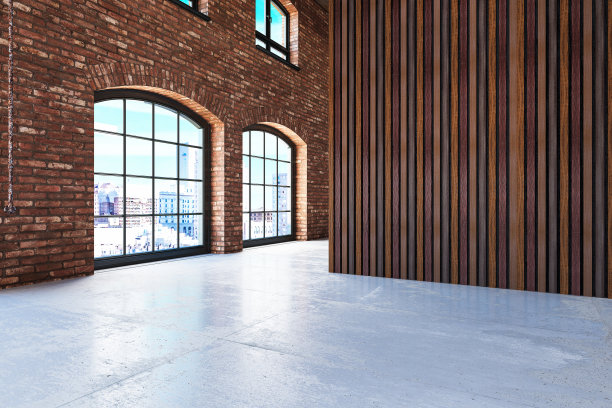 有木墙的空仓库图片下载