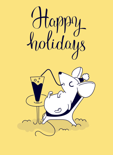 躺在躺椅上的鼠标，为你设计的彩色贺卡，矢量插图图片下载