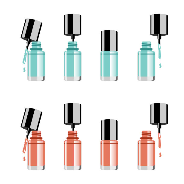 指甲油颜色设置在白色背景与彩色滴现实的矢量插图图片下载