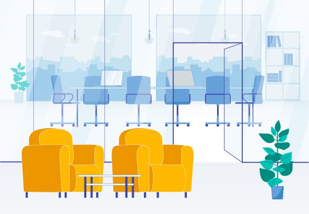 有玻璃墙的会议室和等候区图片下载