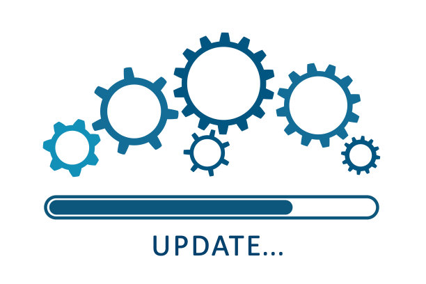 用齿轮更新图标。加载或更新文件，安装新软件，操作系统，更新支持，设置选项，维护，调整应用程序流程，服务概念-股票向量图片下载