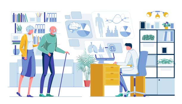 卡通老年夫妇求医问药图片下载