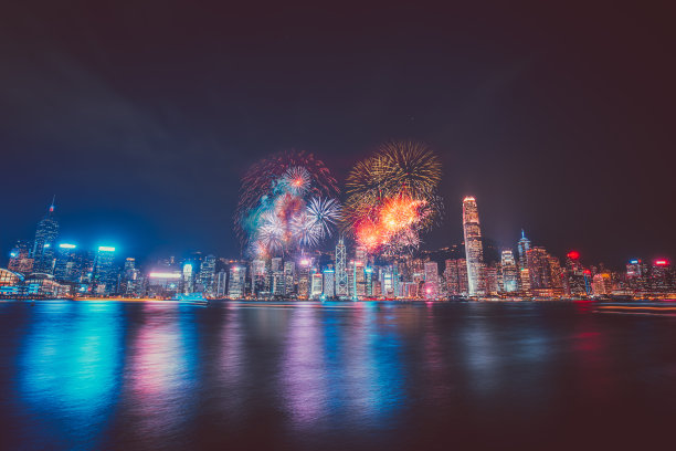 香港维多利亚港烟花表演图片下载