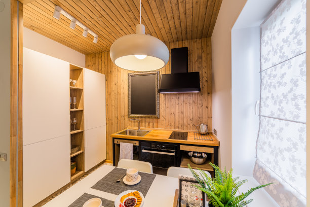 美丽的现代厨房室内工作室图片下载