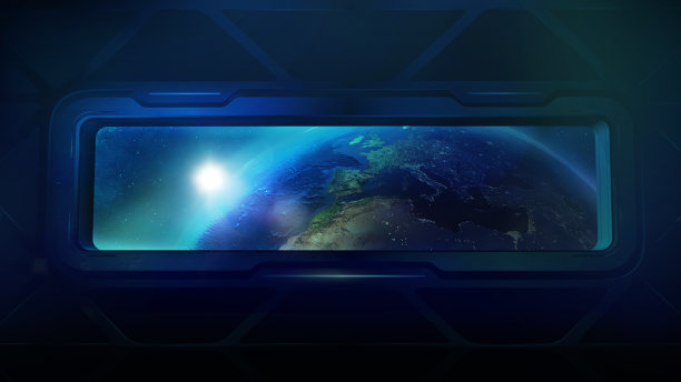 宇宙飞船舷窗中的地球，3D渲染图片下载