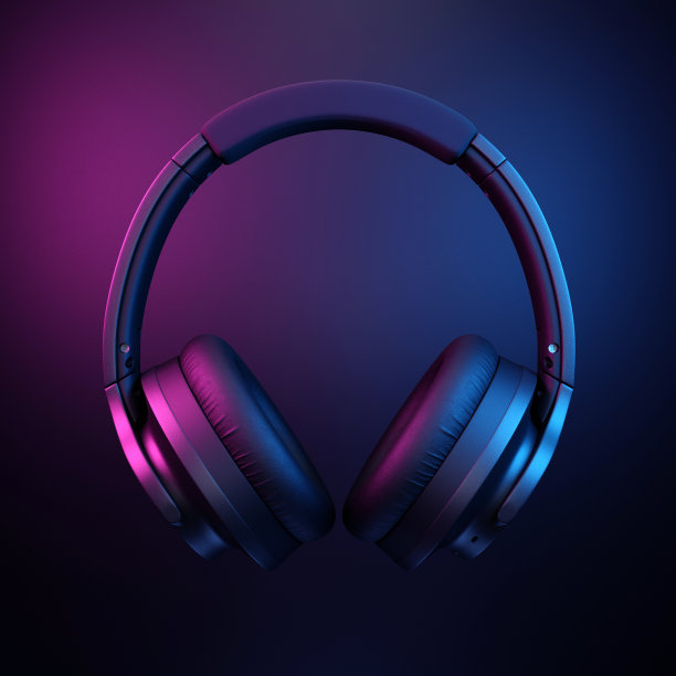 耳机上的黑色背景。三维渲染图片下载
