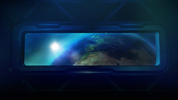 宇宙飞船舷窗中的地球，3D渲染图片下载
