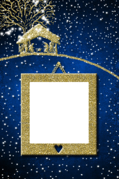 圣诞空空如也的相框贺卡，金灿灿的圣诞景象图片下载