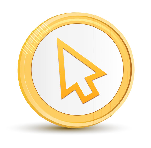 光标图标黄金圆形按钮金币闪亮框架豪华概念抽象插图孤立在白色背景图片下载