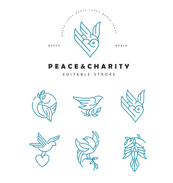 矢量图标和标志和平和慈善。可编辑大纲中风图片下载