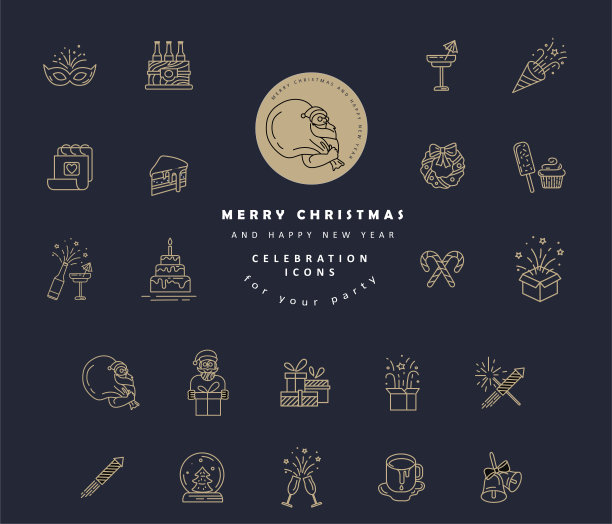 矢量圣诞节和新年庆祝图标和标志图片下载