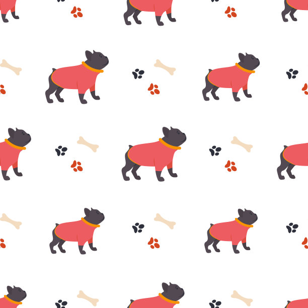 无缝图案与搞笑卡通风格的法国斗牛犬狗。图片下载