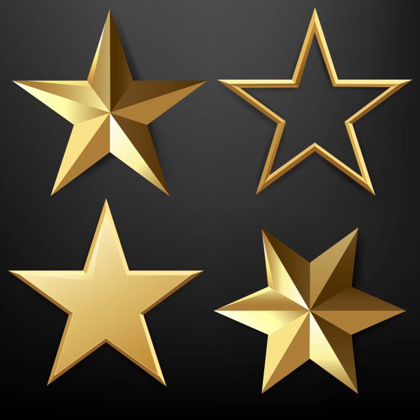 金色的星星设置孤立的黑色背景图片下载