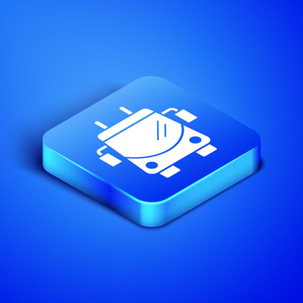 等距无轨电车图标孤立在蓝色背景。公共交通的象征。蓝色方块按钮。矢量图图片下载