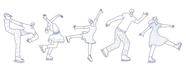 花样滑冰选手。运动员在溜冰场矢量设计图片下载