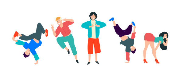 跳舞的年轻人。年轻人玩得很开心，可以尽情发挥。那女孩在调情。一个年轻人展示了他的心。男生跳霹雳舞。运动与舞蹈就是生命。图片下载