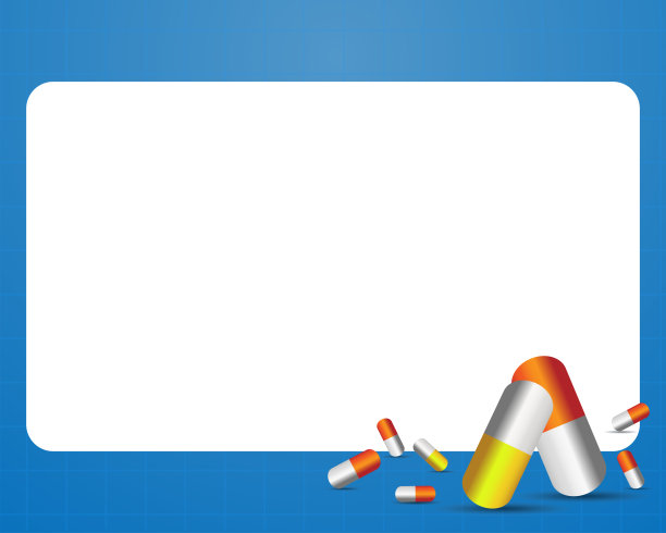 医学背景，介绍纸和药片孤立在蓝色背景。矢量图图片下载