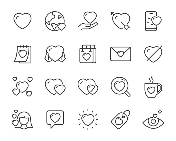 一套心形图标，情人节，爱，浪漫图片下载