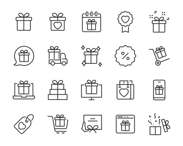 一套礼物图标，礼盒，生日礼物，惊喜图片下载