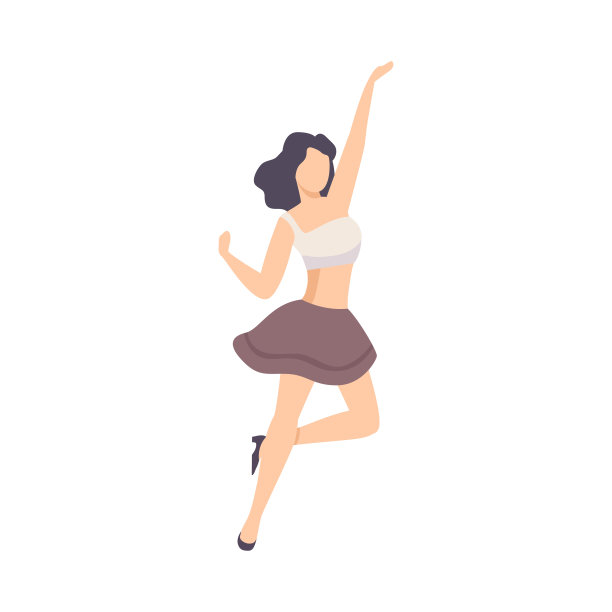 年轻美丽的女人表达舞蹈在政党矢量插图图片下载