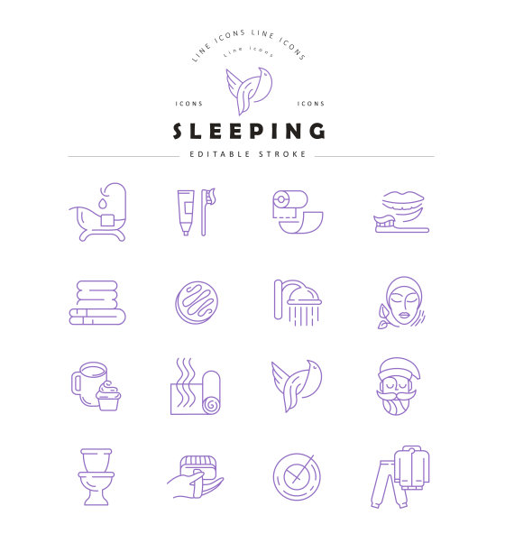 矢量图标和标志的睡眠。可编辑的轮廓笔触大小。图片下载