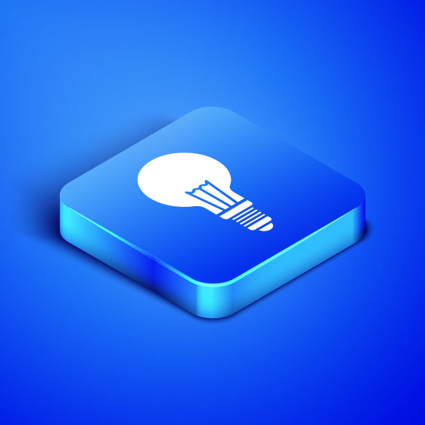 等距灯泡与概念的想法图标孤立在蓝色背景。能量和理念的象征。灵感的概念。蓝色方块按钮。矢量图图片下载