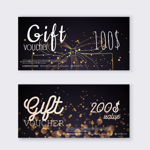 凭单模板与彩色礼品盒，证书。背景设计券、邀请函、货币。矢量插图。图片下载