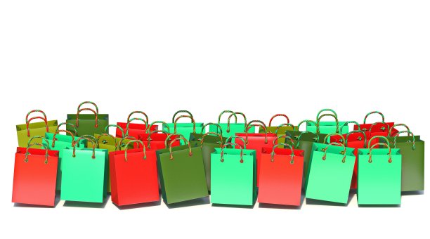 纸袋绿色和红色排成一排3D图片下载