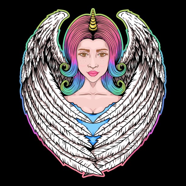 女性独角兽矢量图图片下载