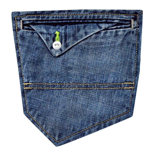 后面的牛仔裤口袋与针沿接缝和铆钉图片下载