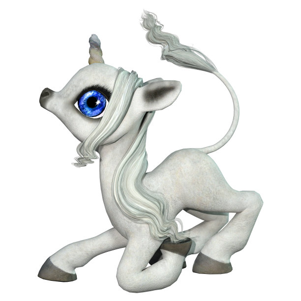 3D插图小幻想白色独角兽的白色图片下载