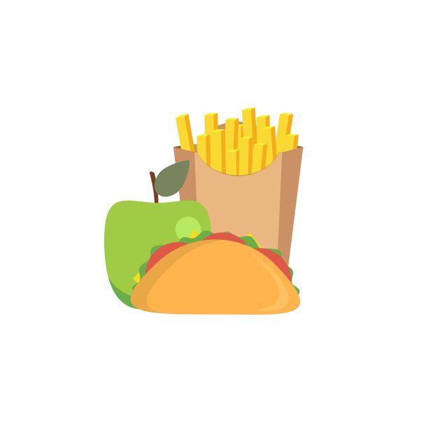 午餐图标，比如炸薯条、三明治和苹果图片下载