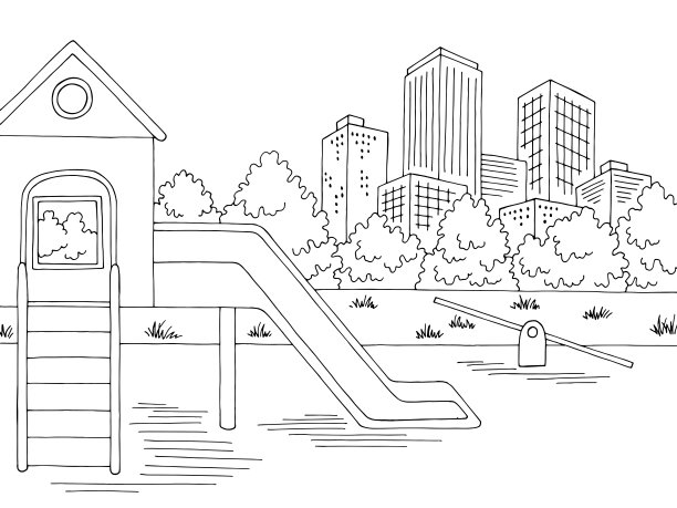 操场图形黑白城市景观素描插图矢量图片下载