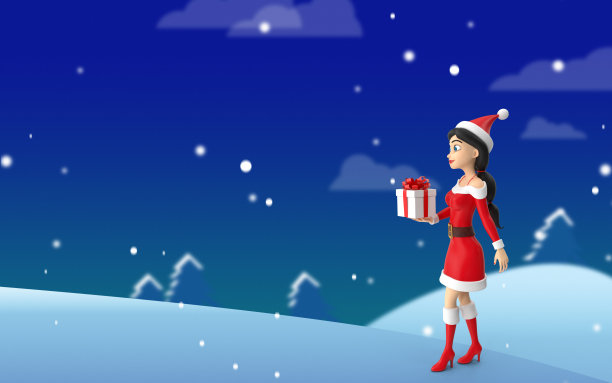 圣诞场景与女圣诞老人的蓝色背景图片下载