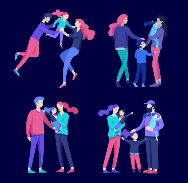 家人一起度过时光，幸福的父母和孩子。向量的人性格素材图片