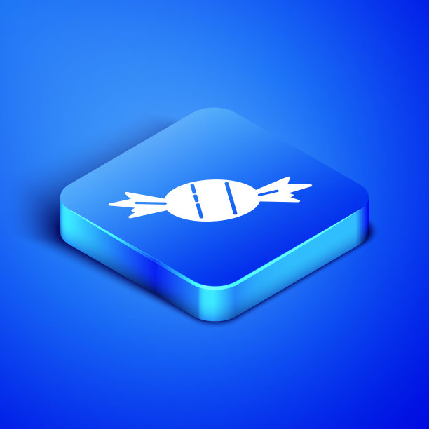 等距糖果图标孤立在蓝色背景。蓝色方块按钮。矢量图图片下载