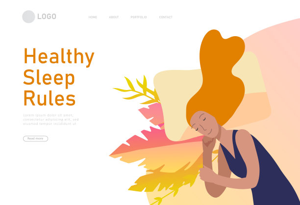 睡觉的角色女孩登陆页面模板。这个女人以不同的姿势独自睡在床上，不同的姿势是在晚上睡觉的时候。从以上观点。色彩斑斓的向量图片下载