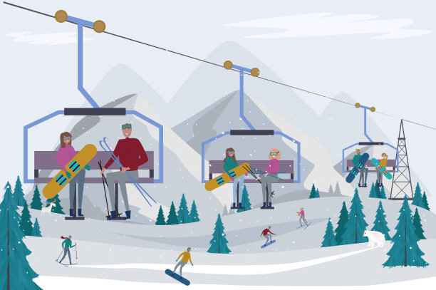 冬季阿尔卑斯山假日背景与活跃的人。图片下载