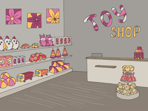 玩具店图形颜色室内草图插图向量图片下载