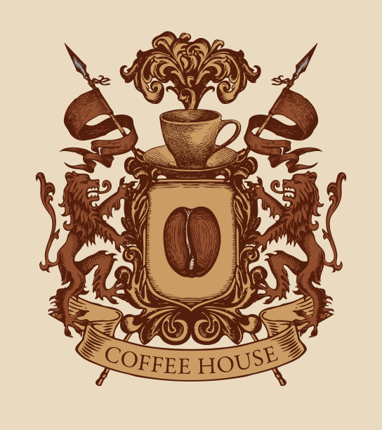 手绘的中世纪咖啡馆纹章图片下载