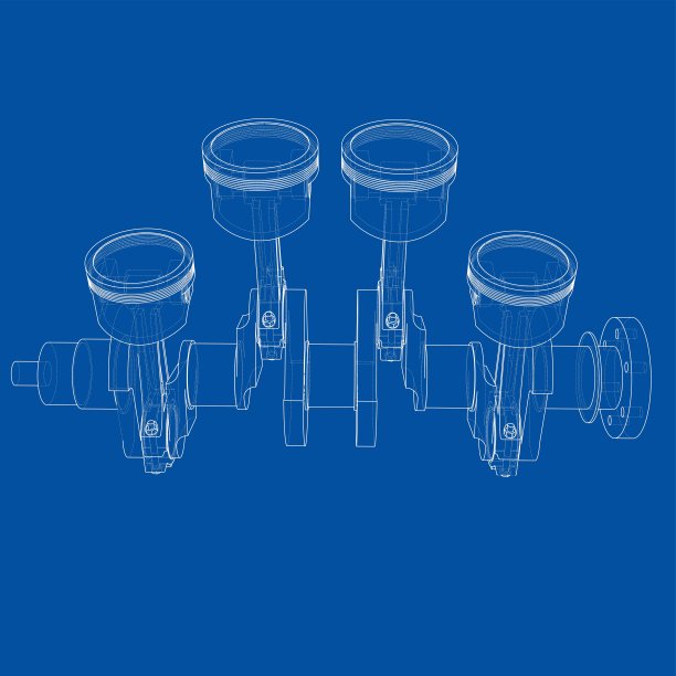 发动机活塞的轮廓。三维矢量渲染图片下载