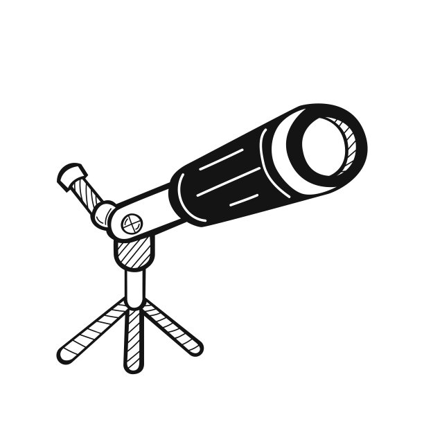 手绘望远镜三脚架孤立在一个白色。天文学。草图。矢量插图。图片下载