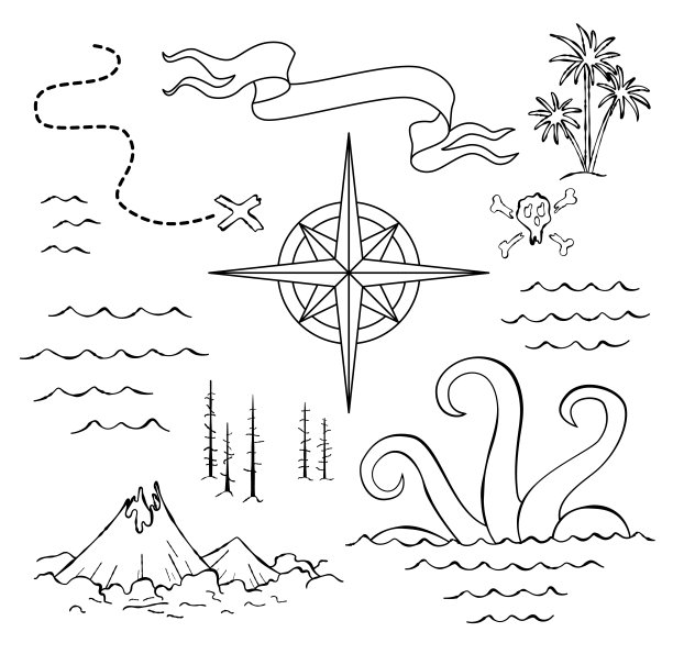 古老的手绘地图与古董，风玫瑰，航线，航海符号和手写的碑文。向量抽象无缝背景上的主题旅行，冒险和发现图片下载