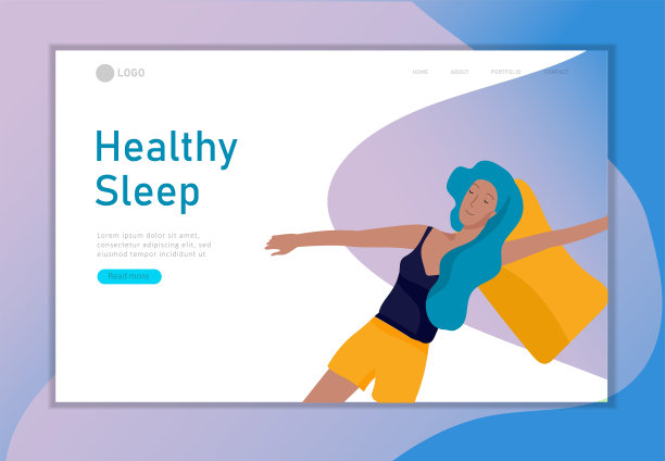 睡觉的角色女孩登陆页面模板。这个女人以不同的姿势独自睡在床上，不同的姿势是在晚上睡觉的时候。从以上观点。色彩斑斓的向量图片下载