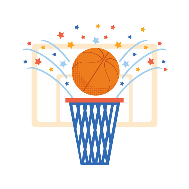 篮球和篮球环在白色的背景。把球投进篮里。体育儿童插图在平面矢量。丰富多彩的卡通风格。胜利。素材图片