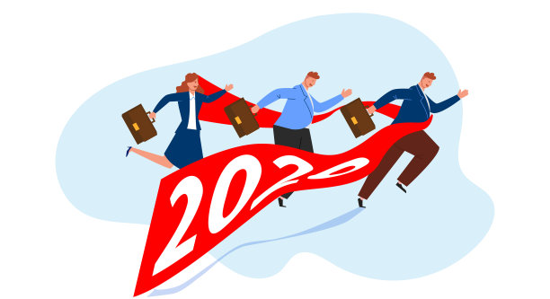 三名商人冲刺2020年丝带，事业成功图片下载